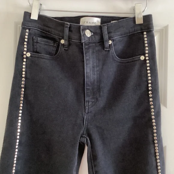 FRAME Women's Jeans Le Sleek Straight High Rise Astronaut Black Studded Sz 25 - Picture 5 of 16